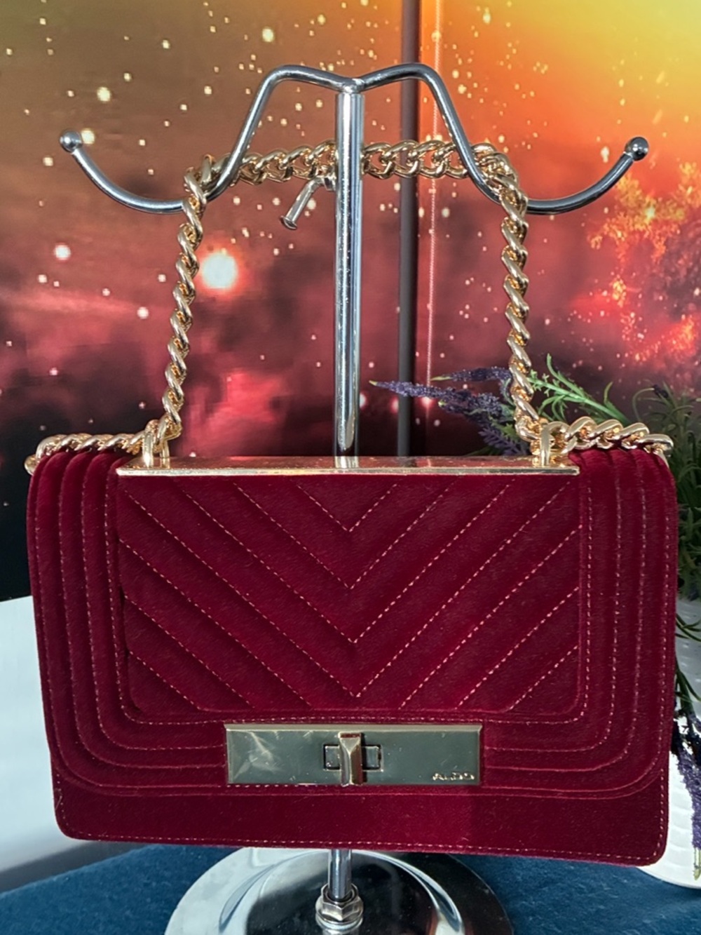 Aldo Burgundy Velvet Crossbody
